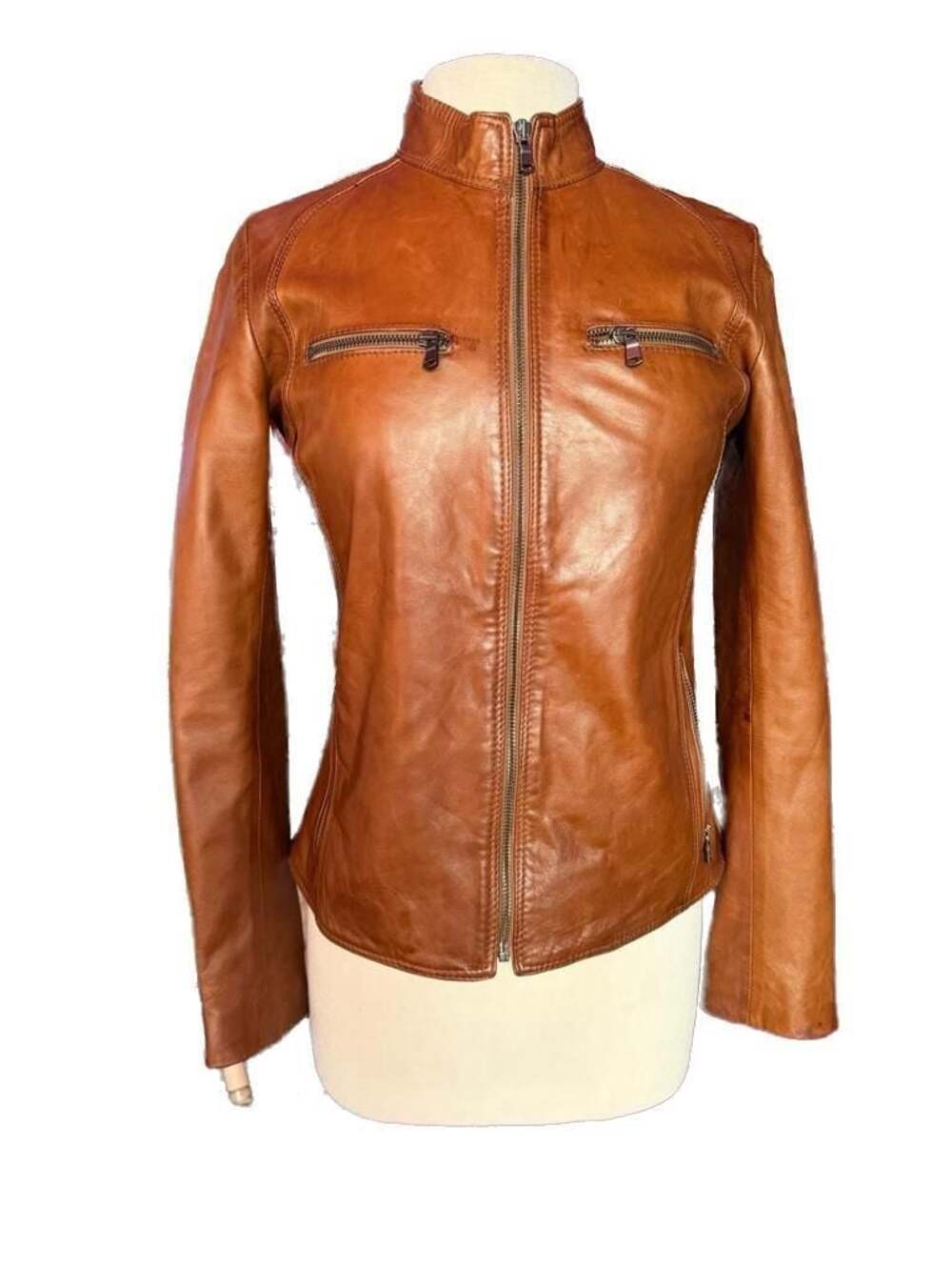 Vera Pelle Italian Leather Moto Jacket Size 42